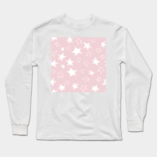 handpainted white stars over pink cotton candy background Long Sleeve T-Shirt
